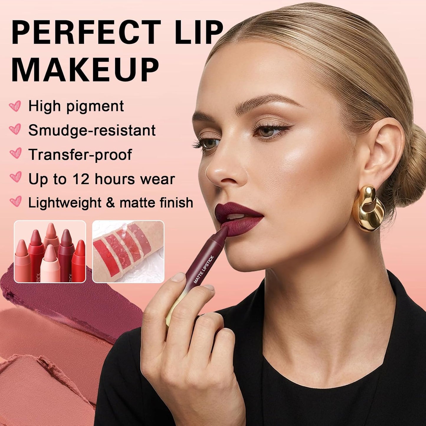 Matte Lip Crayon - 2-in-1 Nude Lipstick & Lip Liner with Brush | Long-Lasting, Waterproof, Vegan
