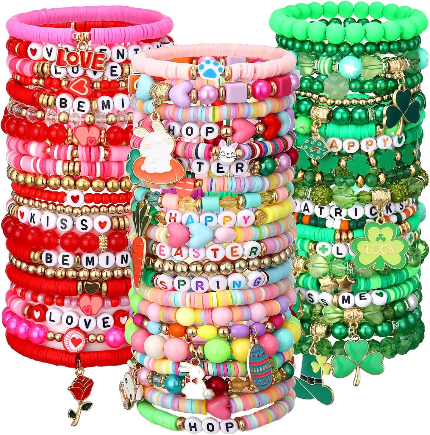 Easter Beaded Heishi Bracelets - 64-Piece Boho Friendship Jewelry Set | Perfect for Party Favors & Goody Bags