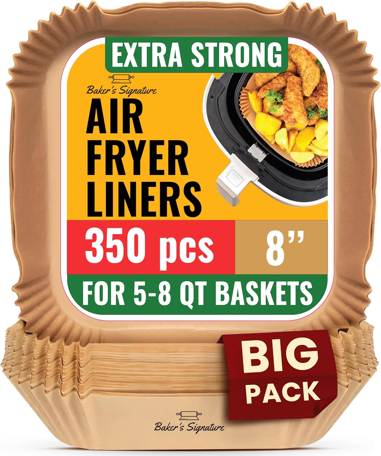 Air Fryer Paper Liners - 125 Pcs Non-Stick Disposable Liners | 8” Square for 5-8 Qt Baskets