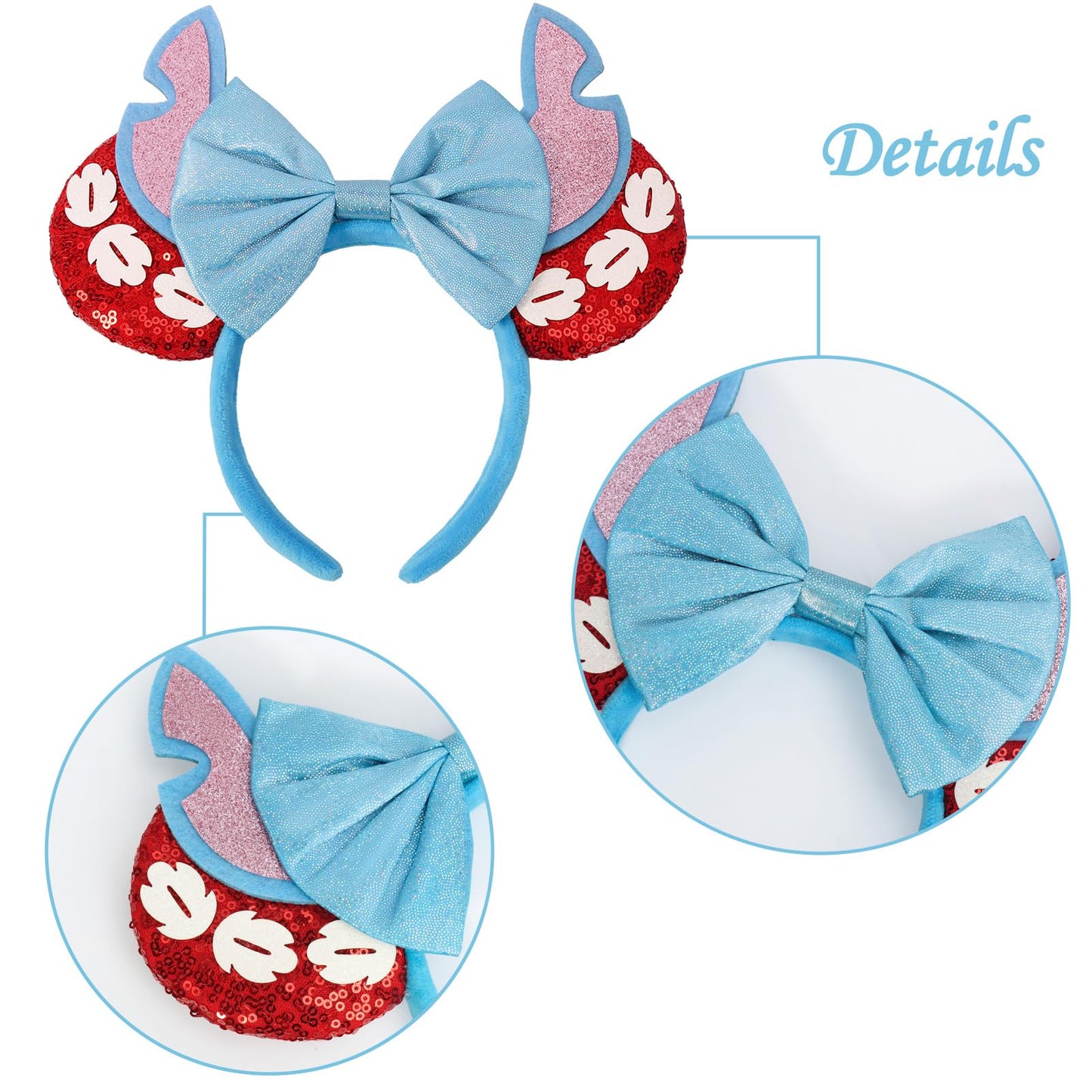 ETLUK Headband for Women Girls, Sequin Bow Headbands Cosplay Accessories Party Decorations (ST Red)