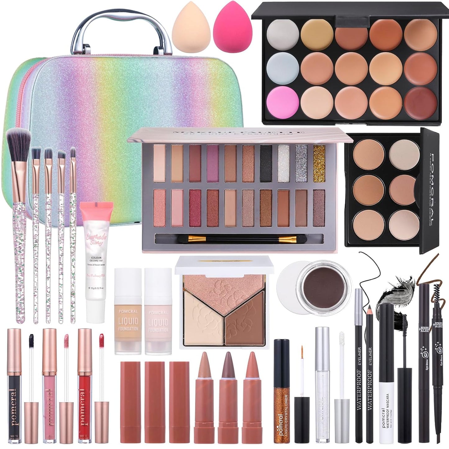 Makeup Kit for Women - Complete 20-Color Set with Eyeshadow Palette, Foundation, Concealer, Lipstick & Brushes | Perfect Gift for Teens