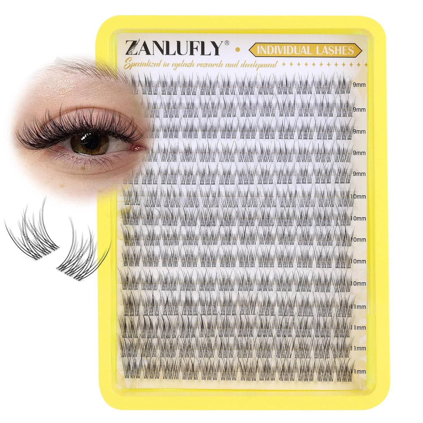 Natural CC-Curly Cluster Lashes - Wispy Eyelash Extensions with Clear Band | 10-14MM Individual DIY Lashes