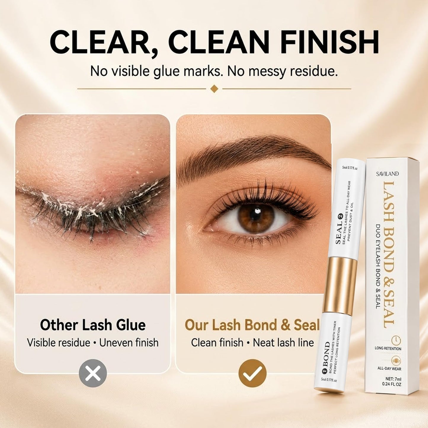 Lash Bond and Seal Waterproof for Lash Clusters, Bond and Seal Lash Glue Strong Hold for 72 Hours, Non-Irritating Lash Glue for Eyelash Clusters, Lash Bond and Seal
