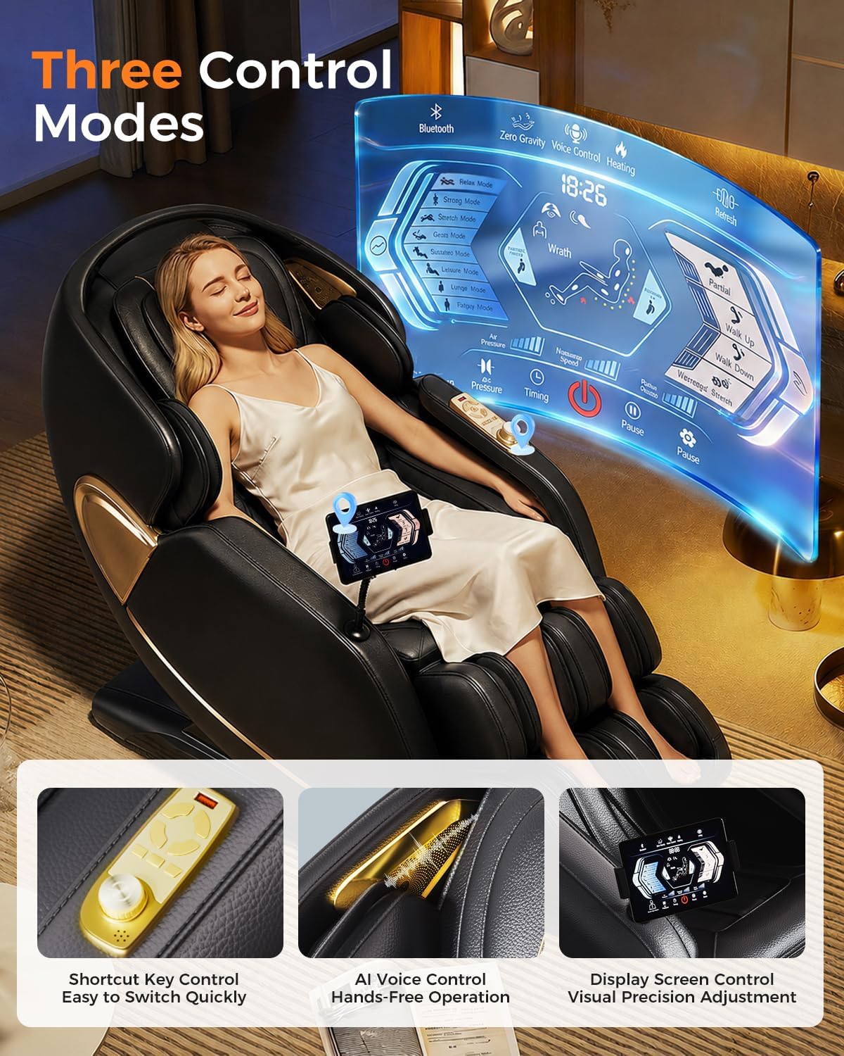 4D Full Body Massage Chair - AI Voice Control, Heated Recliner, PU Leather | Black