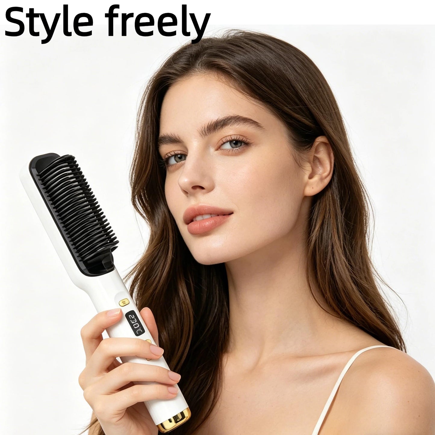 Heated Hair Straightener Comb, Professional Flat Iron Brush with Integrated Comb Design, Fast Heating Anti-Frizz Ionic Hair Straightening Tool for All Hair Types(White)