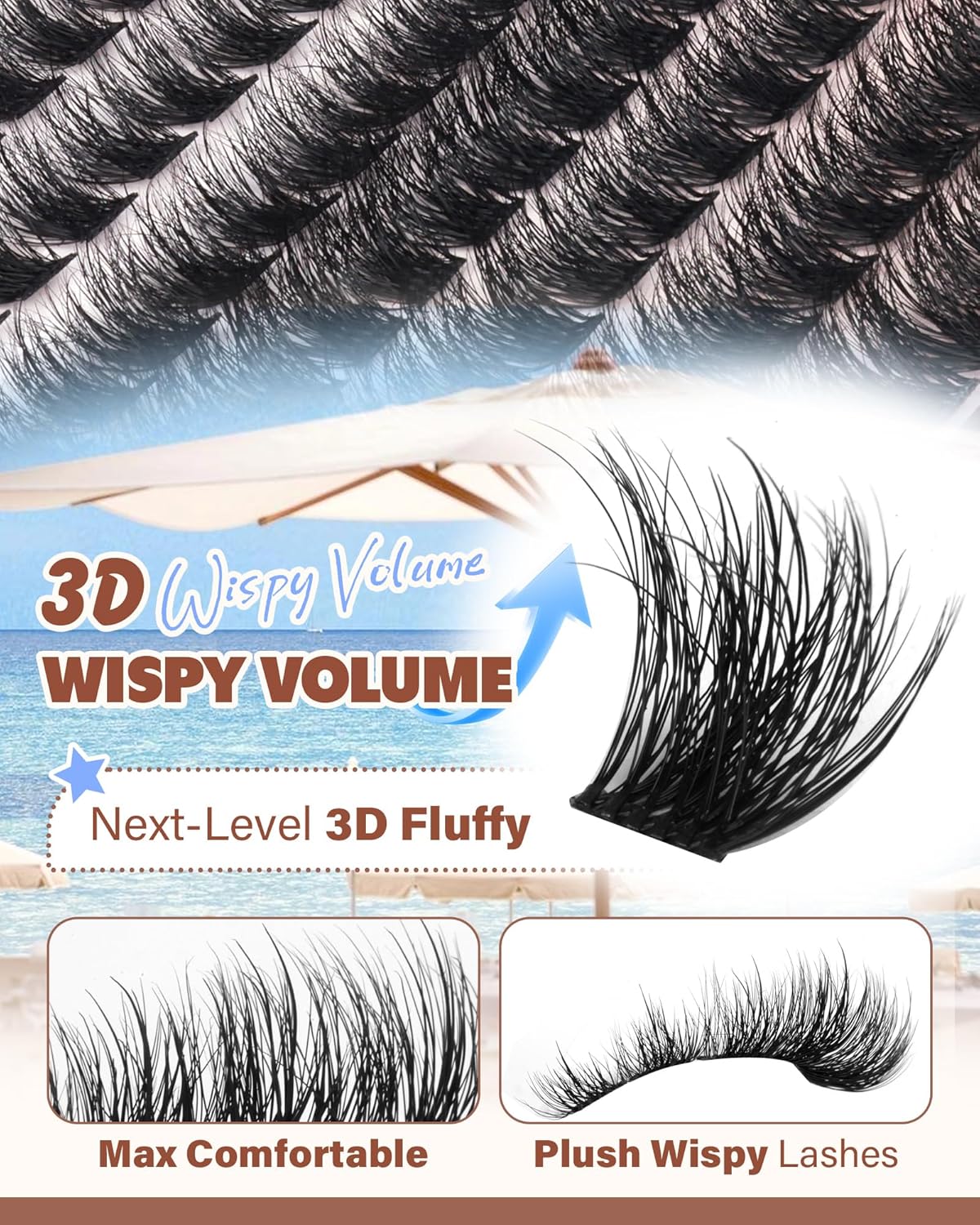 Fluffy Lash Clusters - 3D Eyelash Extensions for Plush Volume | Soft D Curl, 10-18mm, 144pcs for DIY Makeup