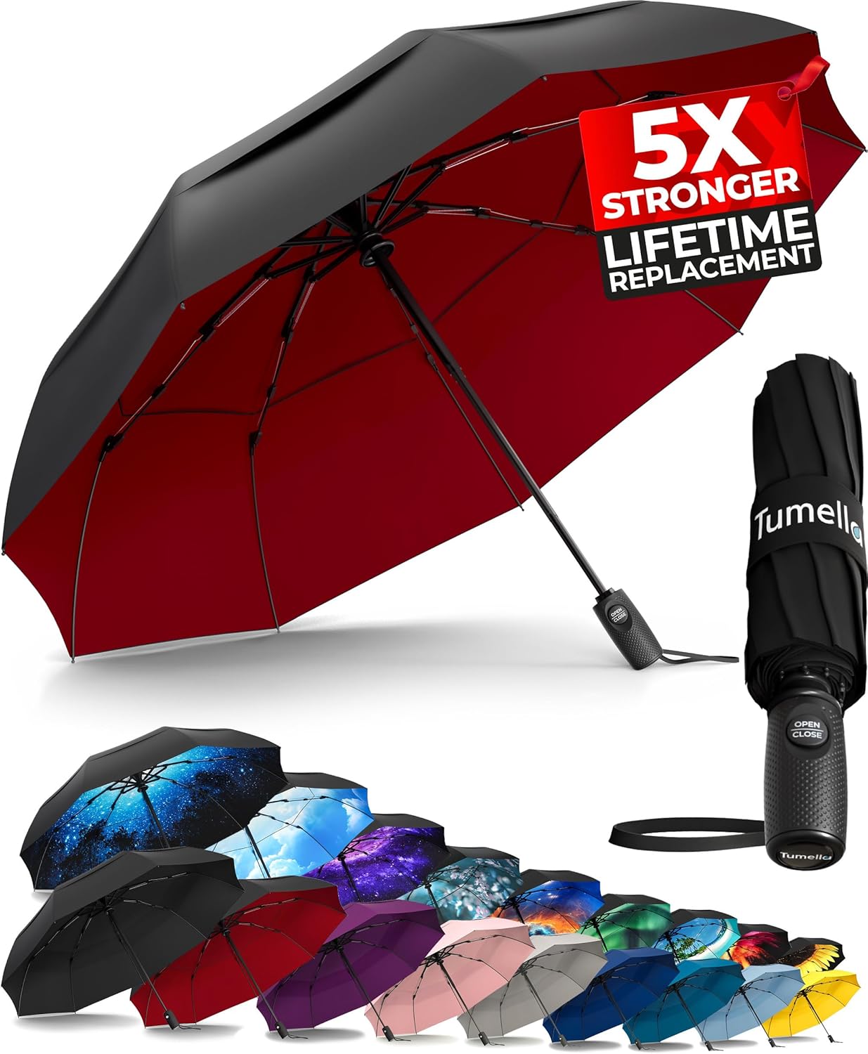 Strongest Windproof Travel Umbrella - Compact, 100MPH Tested | Lightweight, Automatic Folding, One-Handed Use
