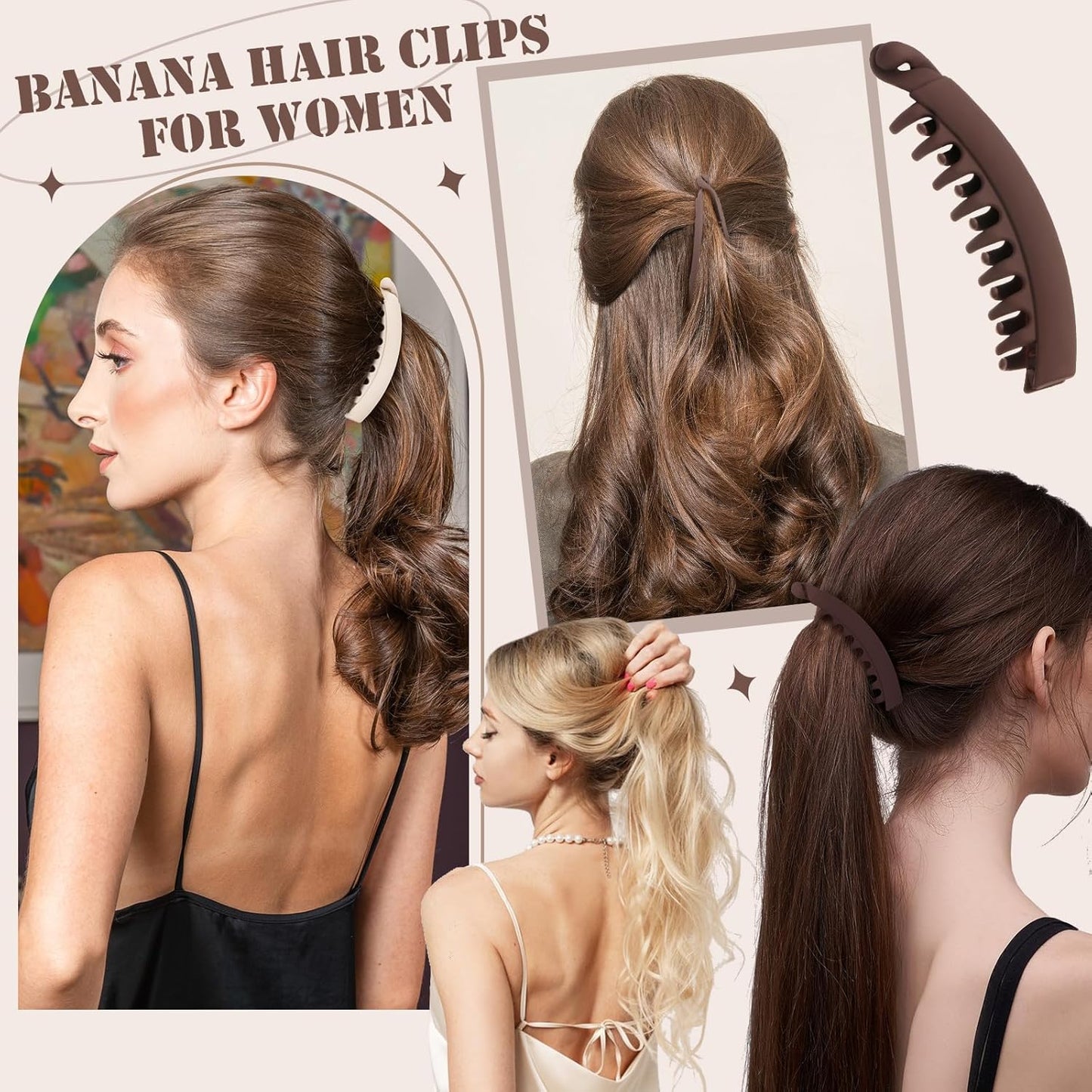 Banana Hair Clips for Women - 8PCS French Claw Clips | Cute & Stylish Ponytail Holders for All Hair Types