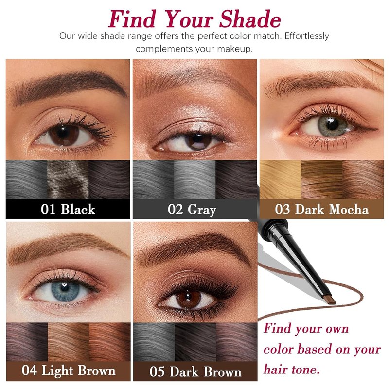 Eyebrow Pencil - 2-In-1 Waterproof Makeup for Shaping & Defining | Fine Tip, Universal Shade (01 Black)