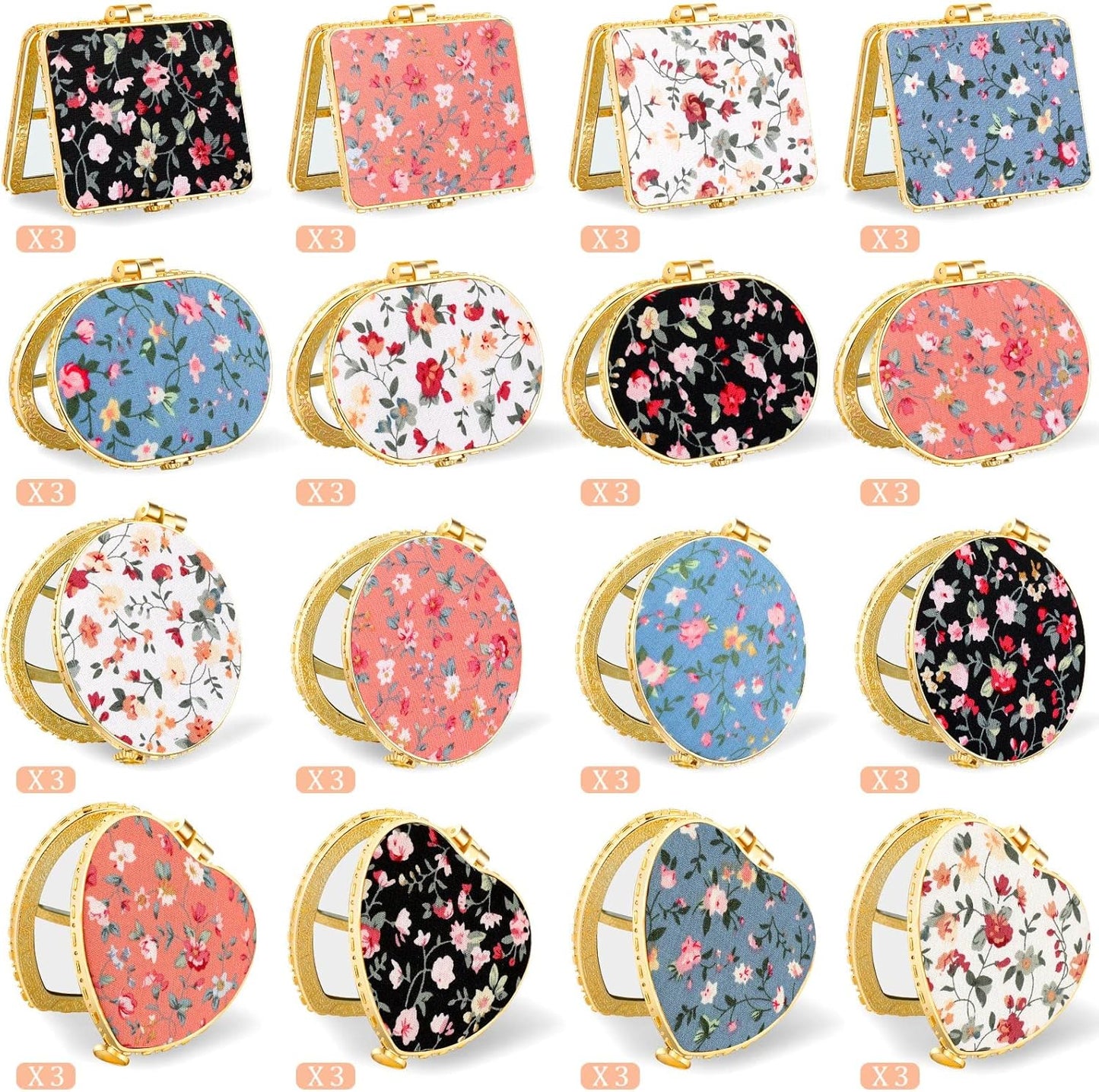 Compact Floral Pocket Mirror - 48 Pieces Portable Folding Makeup Mirror for Purse | Retro Tea Party Favors