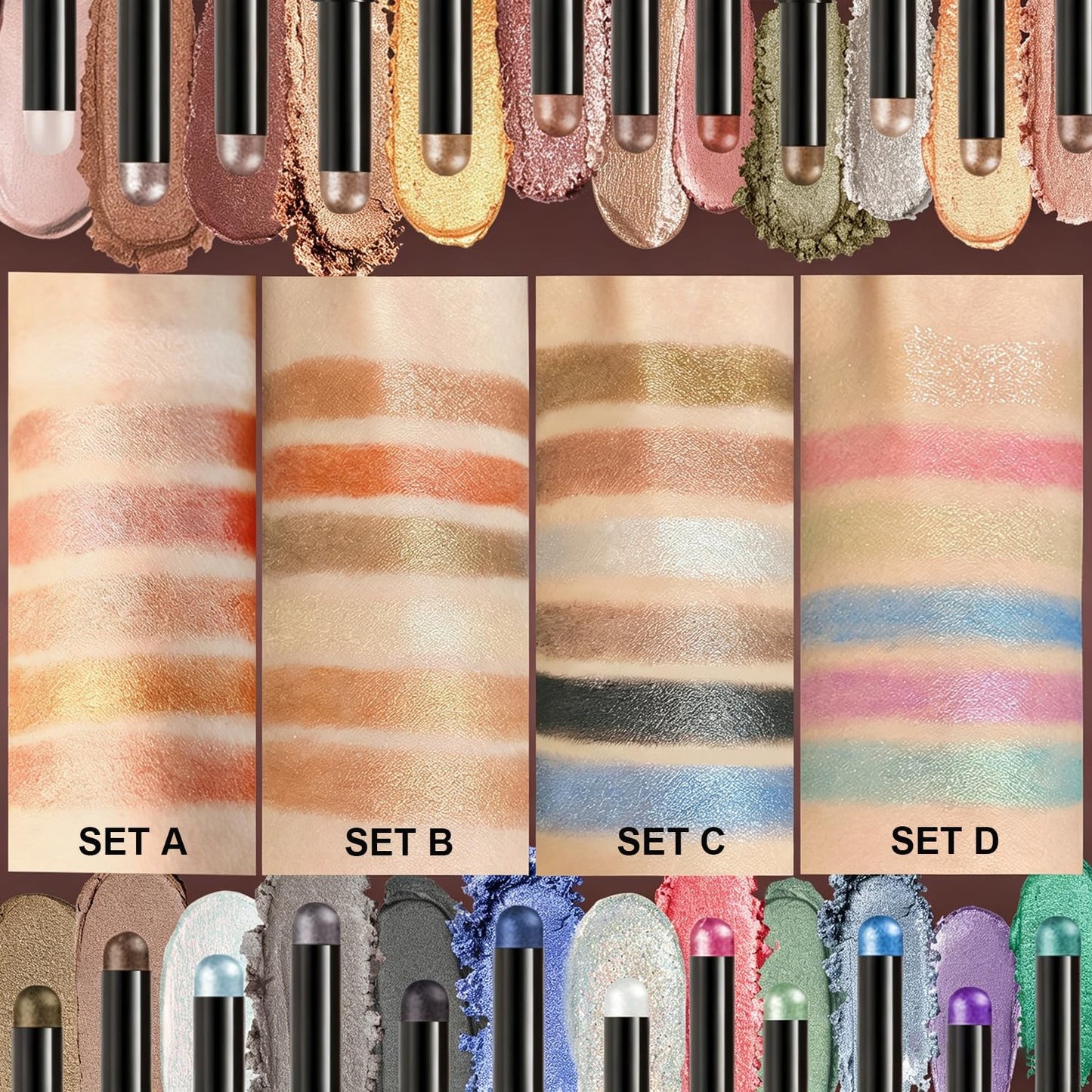 Neutral Eyeshadow Stick Combo Set - 6 Metallic Shades for Effortless Daily & Party Makeup | Long-Lasting, Waterproof