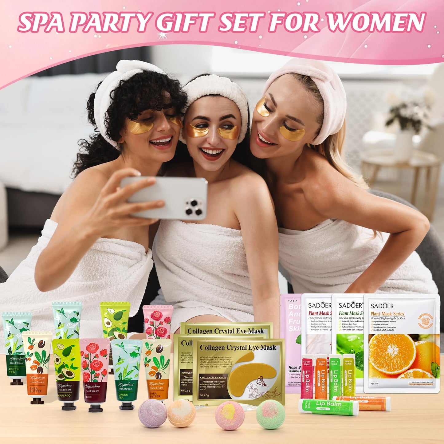 128 PCS Spa Party Supplies for Women, Spa Kit Include Lip Balm,Facial Masks, Hand Cream, Under Eye Patches, Foot Bath Bombs, Ideal for Gift Giving,Sleepover Party Supplies for Girls Valentine