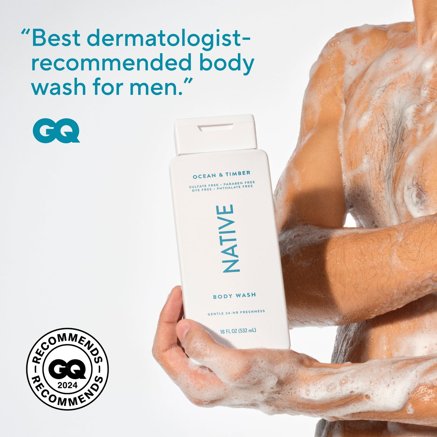 Native Body Wash Contains Naturally Derived Ingredients | For Women & Men, Sulfate, Paraben, & Dye Free Leaving Skin Soft and Hydrated | Ocean & Timber 18 oz