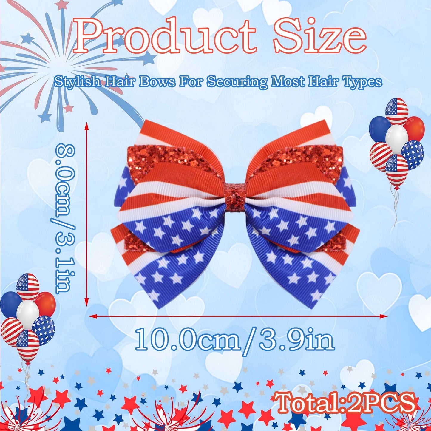 STGDAK Fourth of July Hair Bow Clips Patriotic Hair Clips Independence Day Bowknot Barrette Red White Blue Barrette 4th of July Boutique Bow Toddler Girls Women