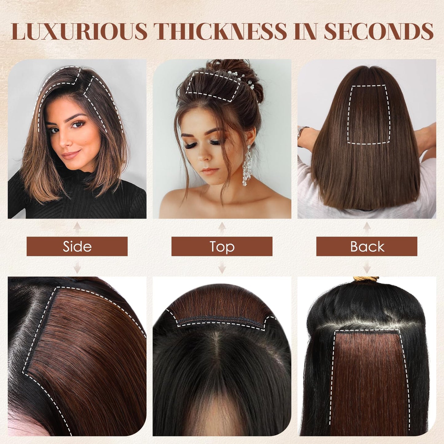 Charites Clip in Hair Extensions Real Human Hair Short Extensions for Women Adding Volume 2 Pcs Invisible Clip on Hairpieces with Thinning 6 Inch Medium Brown