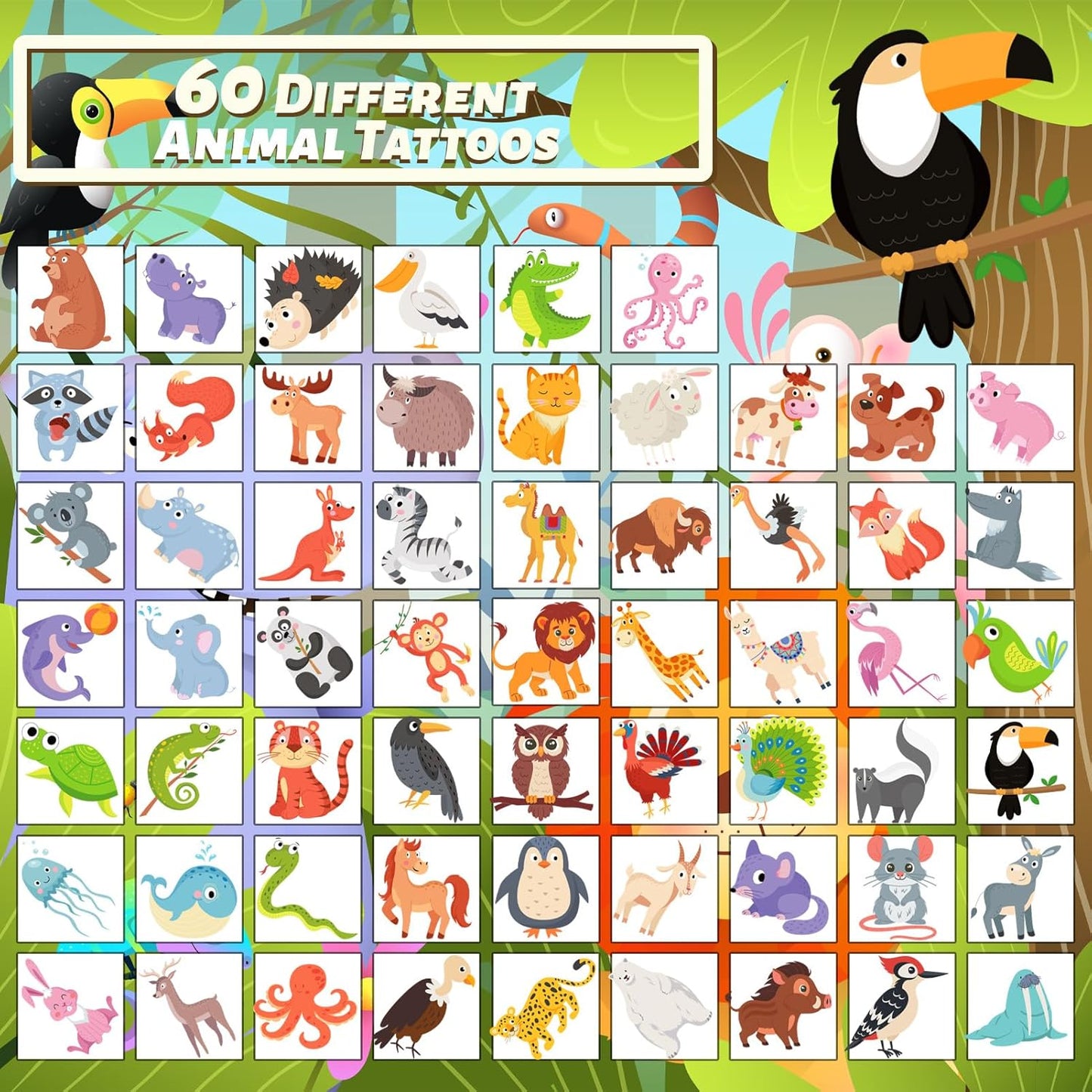 Winthrop 240 Pcs Animal Temporary Tattoos for Kids - Waterproof Jungle Designs | Perfect for Birthday Parties & Classroom Games