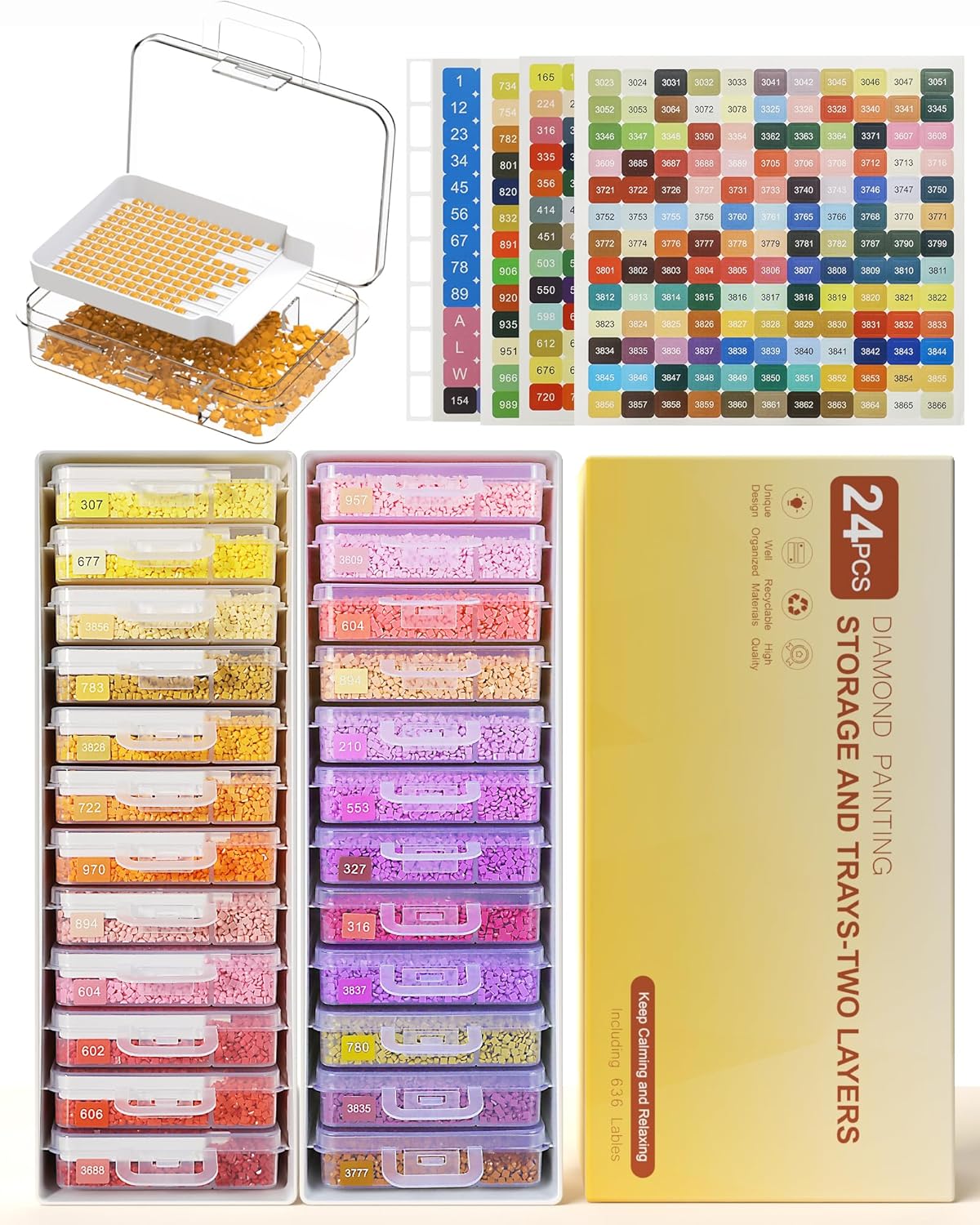 Diamond Painting Storage Containers - 48pcs Two-Layer Trays with Lids | 3-in-1 Art Accessories for Drills
