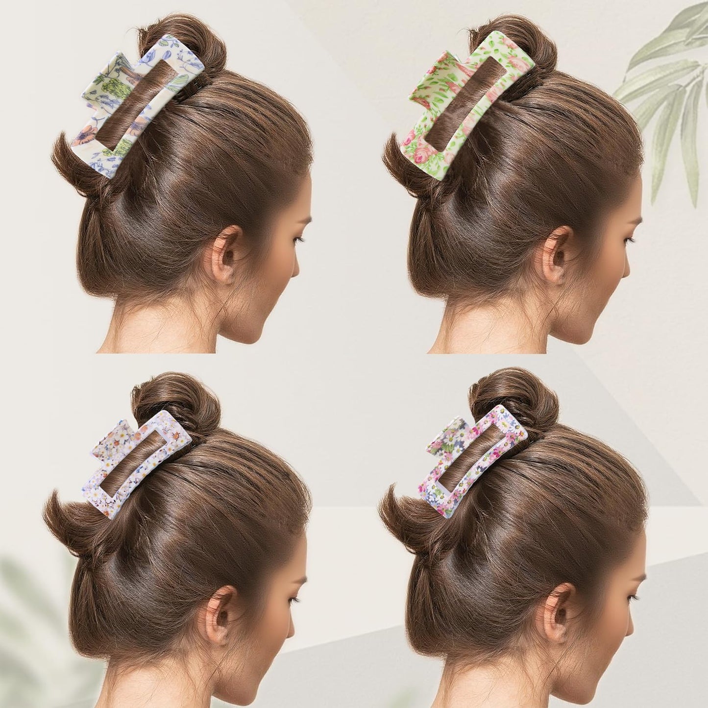 4 Pcs Large Square Floral Hair Claws Clips for Women, Summer Cute Fashion Accessories for Thin Thick Long Curly Hair