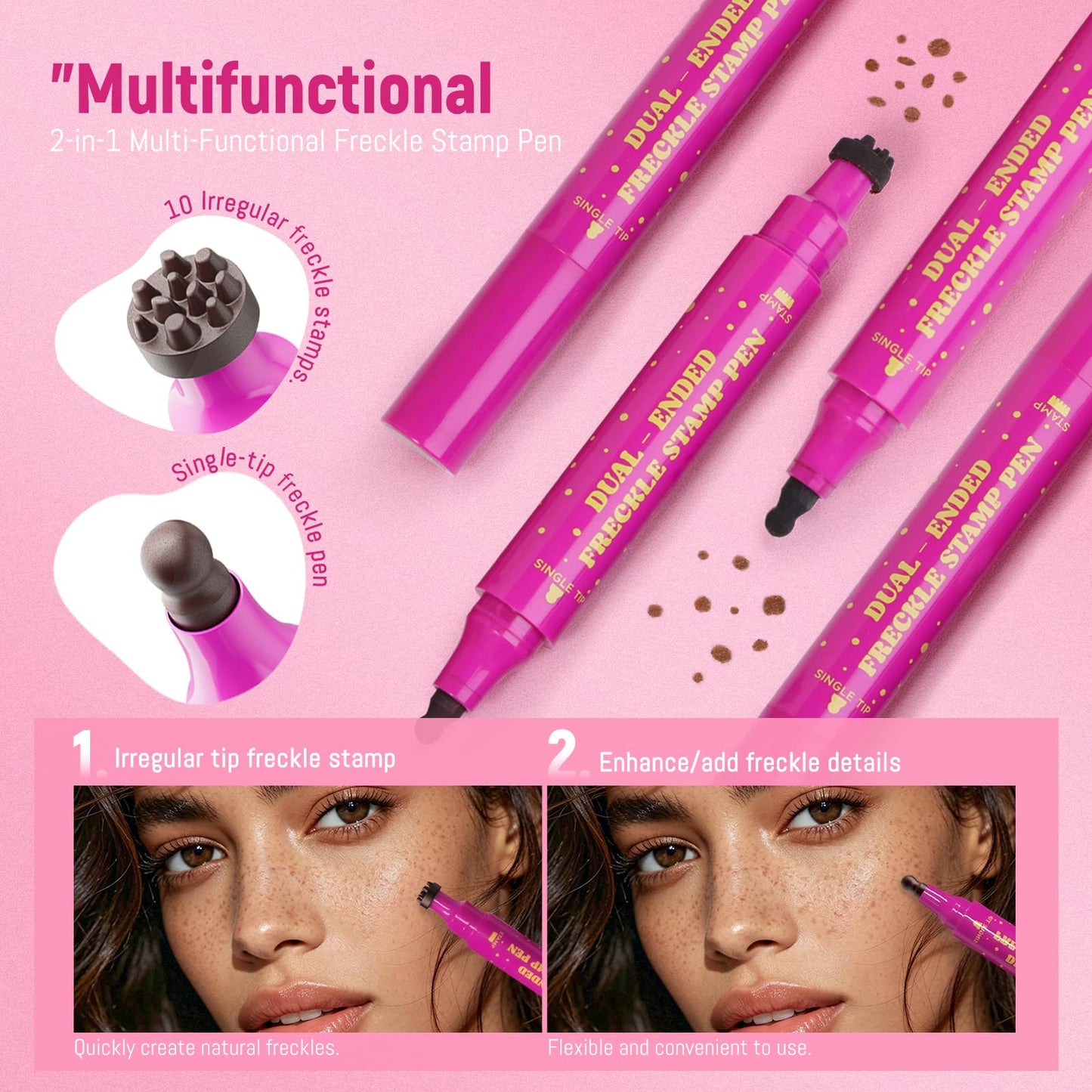 HOSAILY 2 in 1 Freckle Stamp Pen Waterproof for Natural Lifelike Faux Freckle Stamp Long Lasting Quick Dry Magic Fake Freckles Stain Marker Pen for Sunkissed Makeup 01 Beige Brown