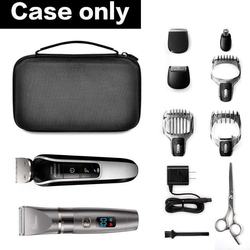 Protective Case Holds 2pcs Hair Clippers, Barber Storage Compatible with Ufree/ for Novah/ for Jack & Rose/ for FADEKING Beard Trimmer Kit, All-in-One Organizer for Shaver Set-Black Case+Black Zipper