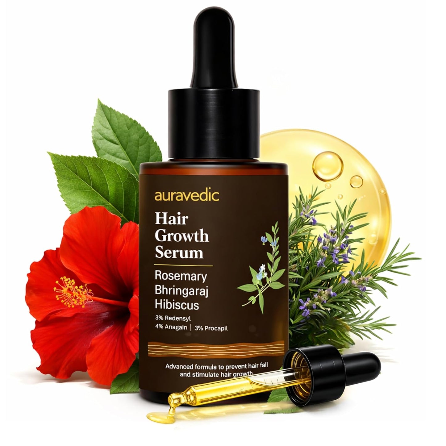 Hair Growth Serum with 3% Redensyl & 4% Anagain - Nourishes Roots & Reduces Breakage | Rosemary, Bhringraj, Hibiscus | 1.01 Fl Oz (30ml)