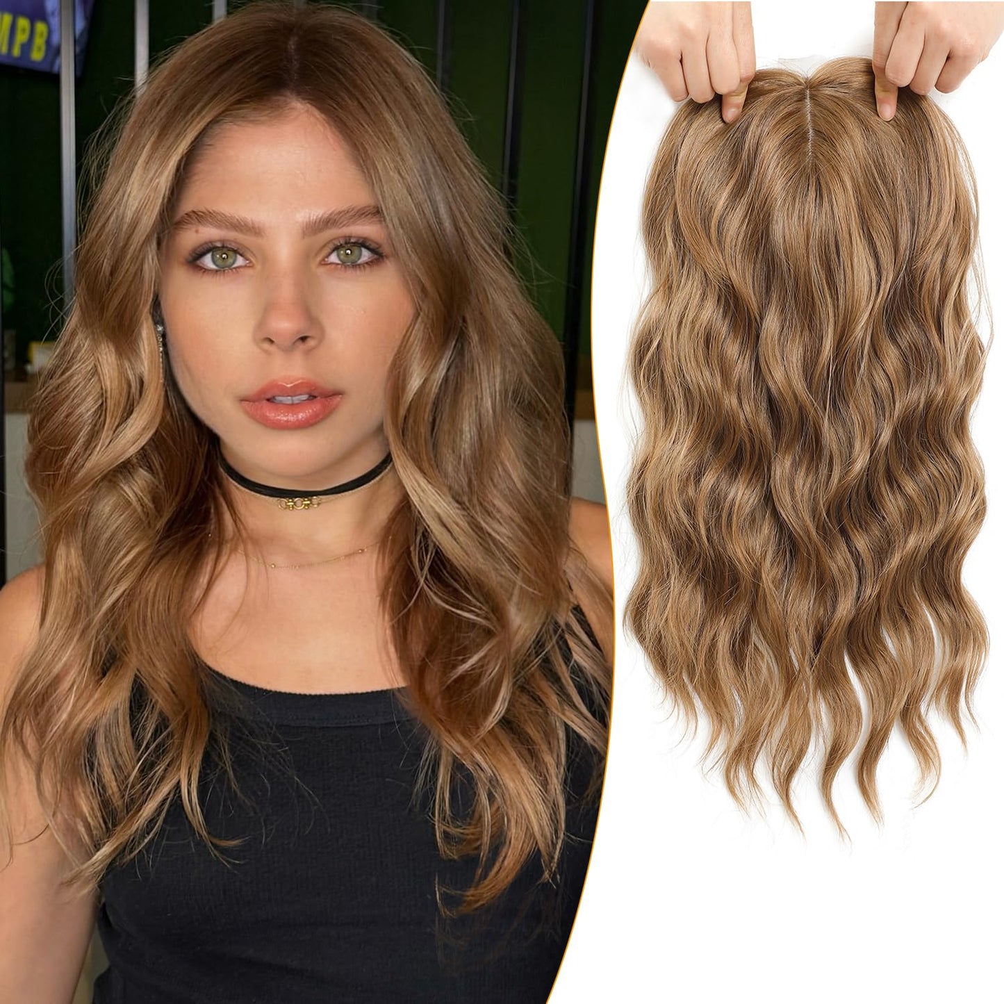 Hair Topper for Women - 16 Inch Natural-Looking Synthetic Hairpiece with Soft Volume & Secure Clips