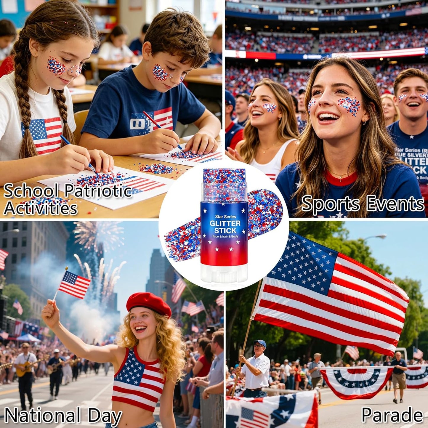Patriotic Red White Blue Hair Glitter - Sparkling 4th of July Body & Face Glitter | Waterproof Makeup for Celebrations