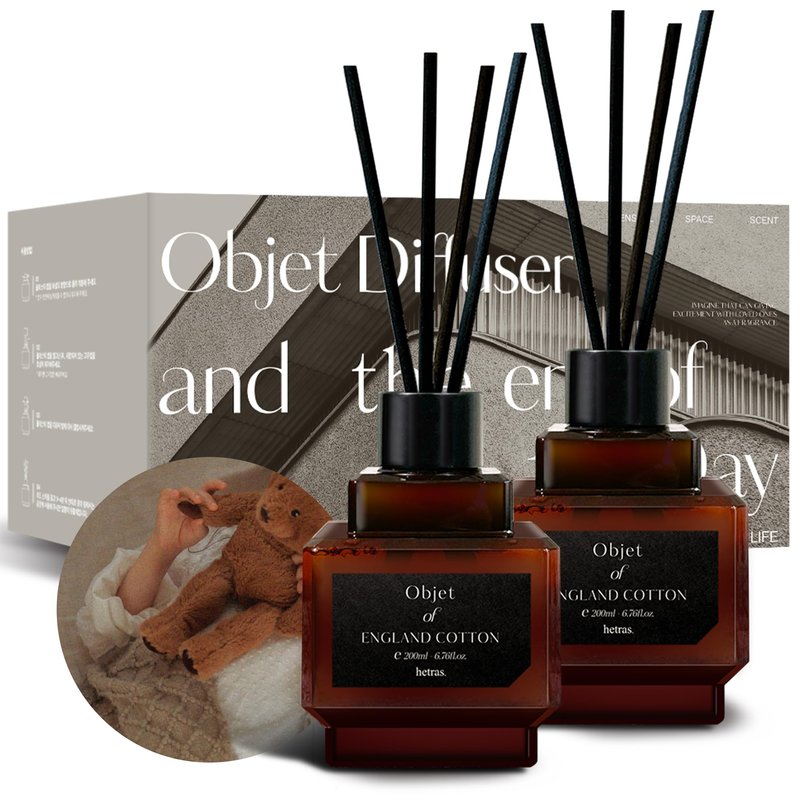 hetras Objet Diffuser Set (Soosunhwa Scent)–Decorative Aesthetic Home Fragrance | 2-Pack (6.7 fl.oz Each) with 8 Reed Sticks | Spring Floral Narcissus & Powdery Musk Aroma | Minimalist Decor & Gift