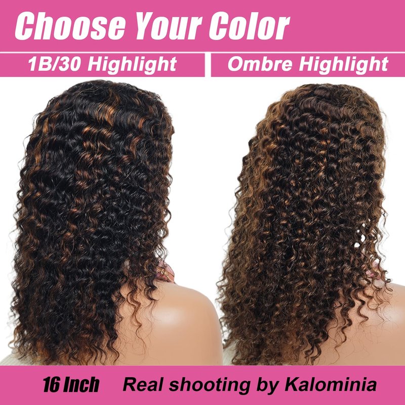 Ombre Half Wig Human Hair - Deep Wave 200% Density | 12-Inch Highlight Curly Flip Over for Black Women