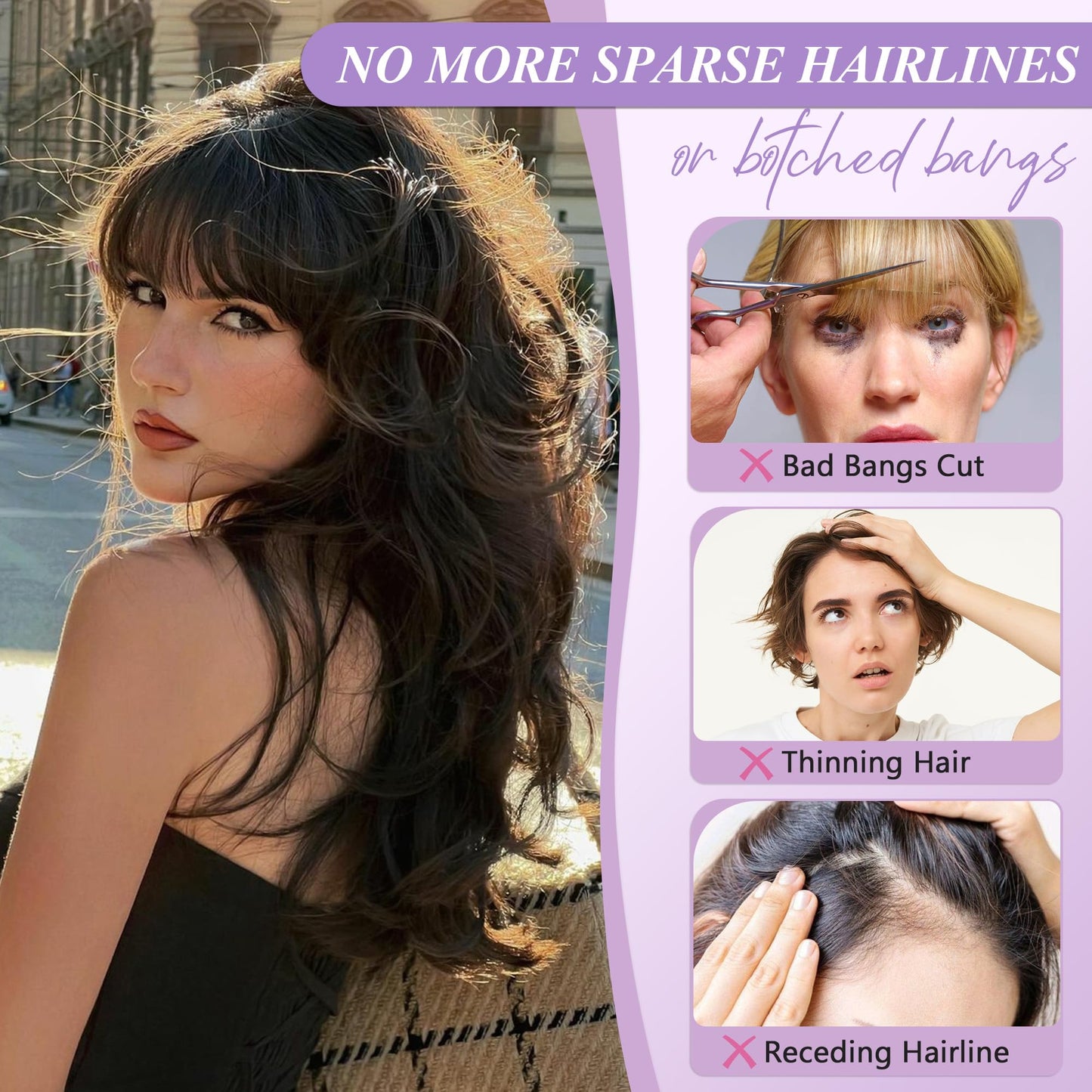 Yorda Bangs Hair Clip 100% Human Hair Clip in Bangs Fringe with Temples Wispy/French Bangs for Women Natural Looking for Daily Use (Wispy Bangs, Dark Brown)