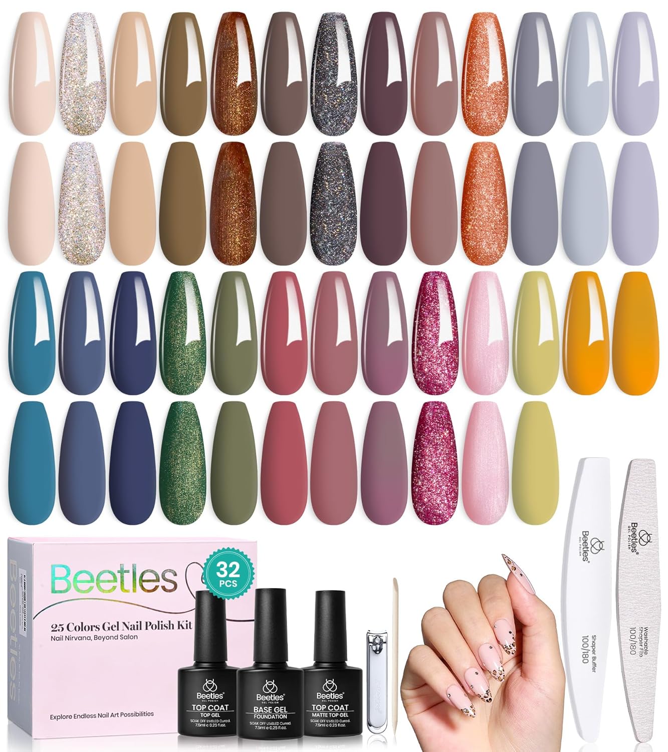 Beetles Nail Art Kit - 510pcs Gel Nail Tips & Brushes Set | Includes Rhinestones, Nail Stand & Cuticle Trimmer for Beginners