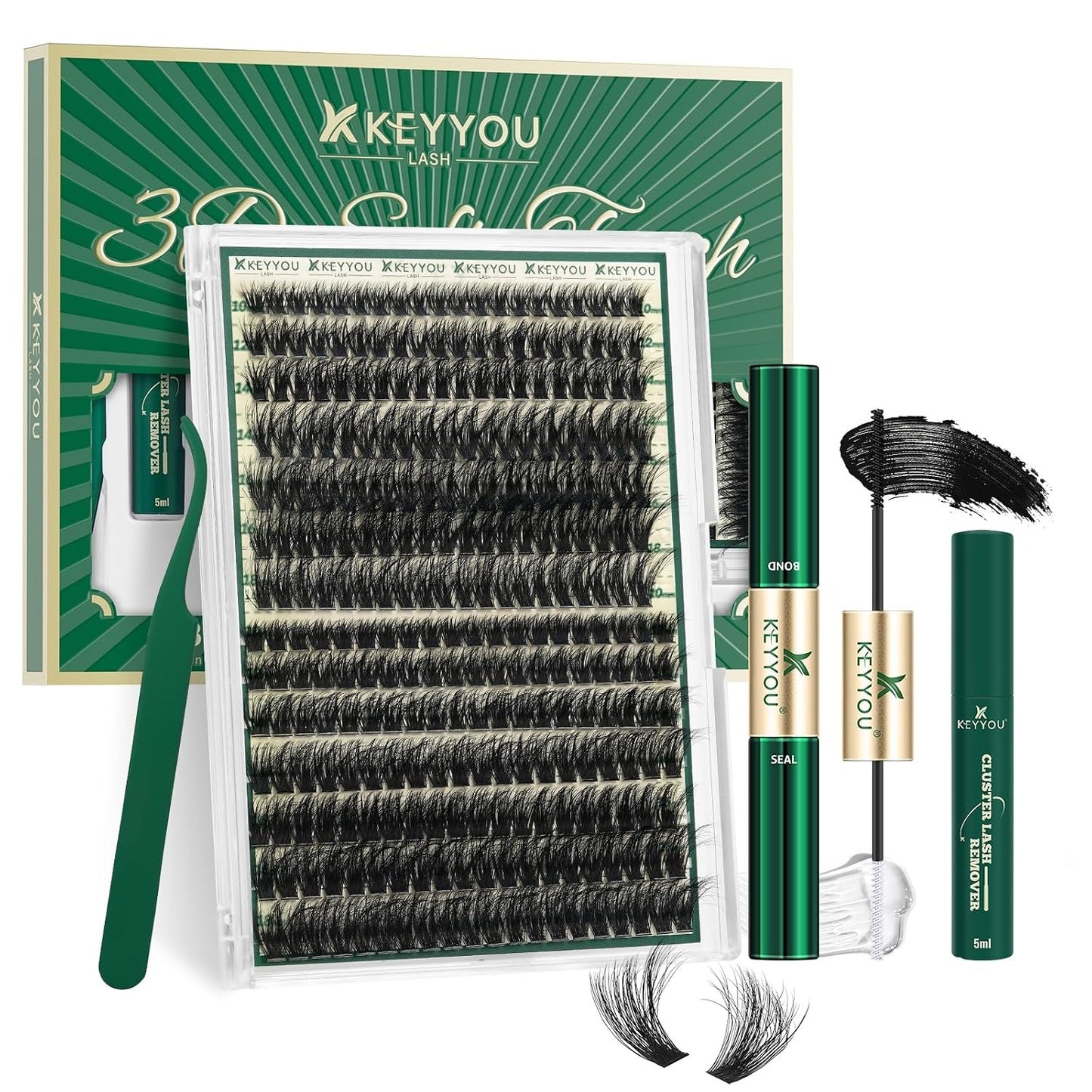 KEYYOU 3D Eyelash Clusters - 280pcs Wispy Volume Lashes | 80D D Curl, 9-18mm Mix