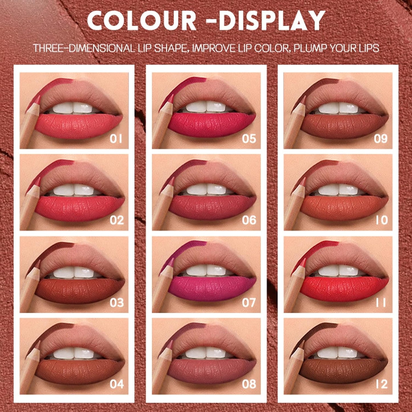 Lip Liner Set - 12PCS High Pigmented Smooth Lip Pencils | Long Lasting Matte in Brown, Pink, Red