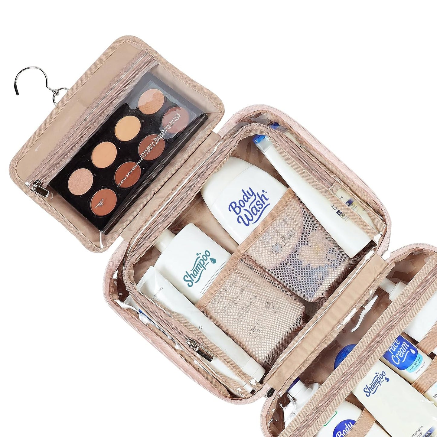 NISHEL Travel Toiletry Bag - Large Pink Makeup Organizer | Hanging Case for Accessories & Cosmetics