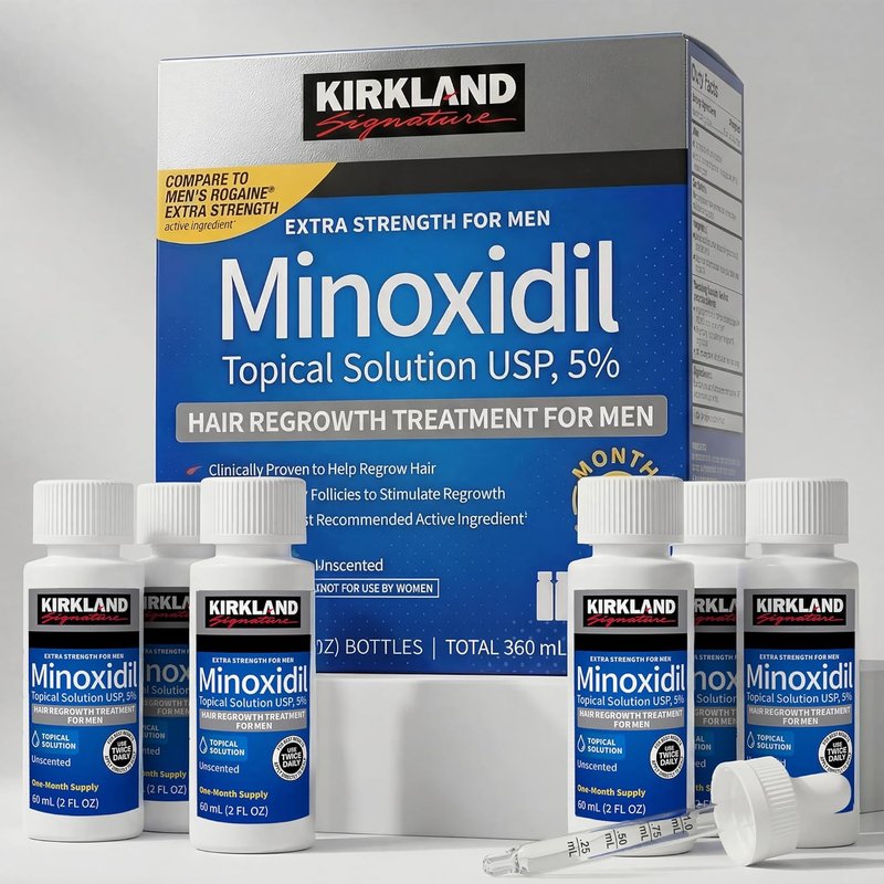 Kirkland Minoxidil for Men - Extra Strength 5% Hair Regrowth Treatment | 6-Month Supply with Upgraded Dropper