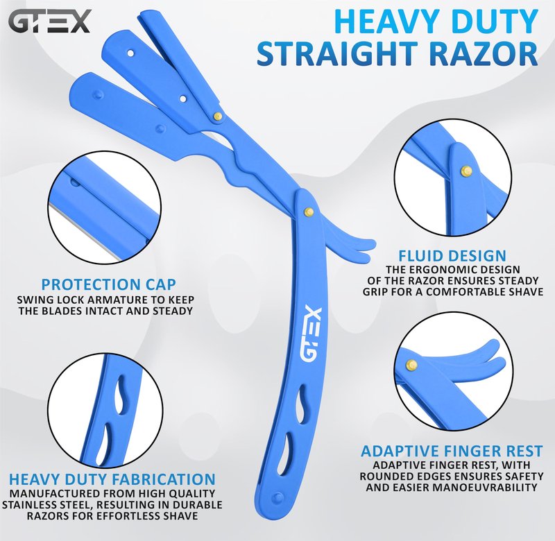 2 Straight Razor For Men (Blue Black), 100 GTEX Premium Blades (Japanese Steel) - 2Pack Straight Edge Razor 100 Platinum Razor Blade - Navajas Para Barbero - Barber Razor For Men, Beard Razor