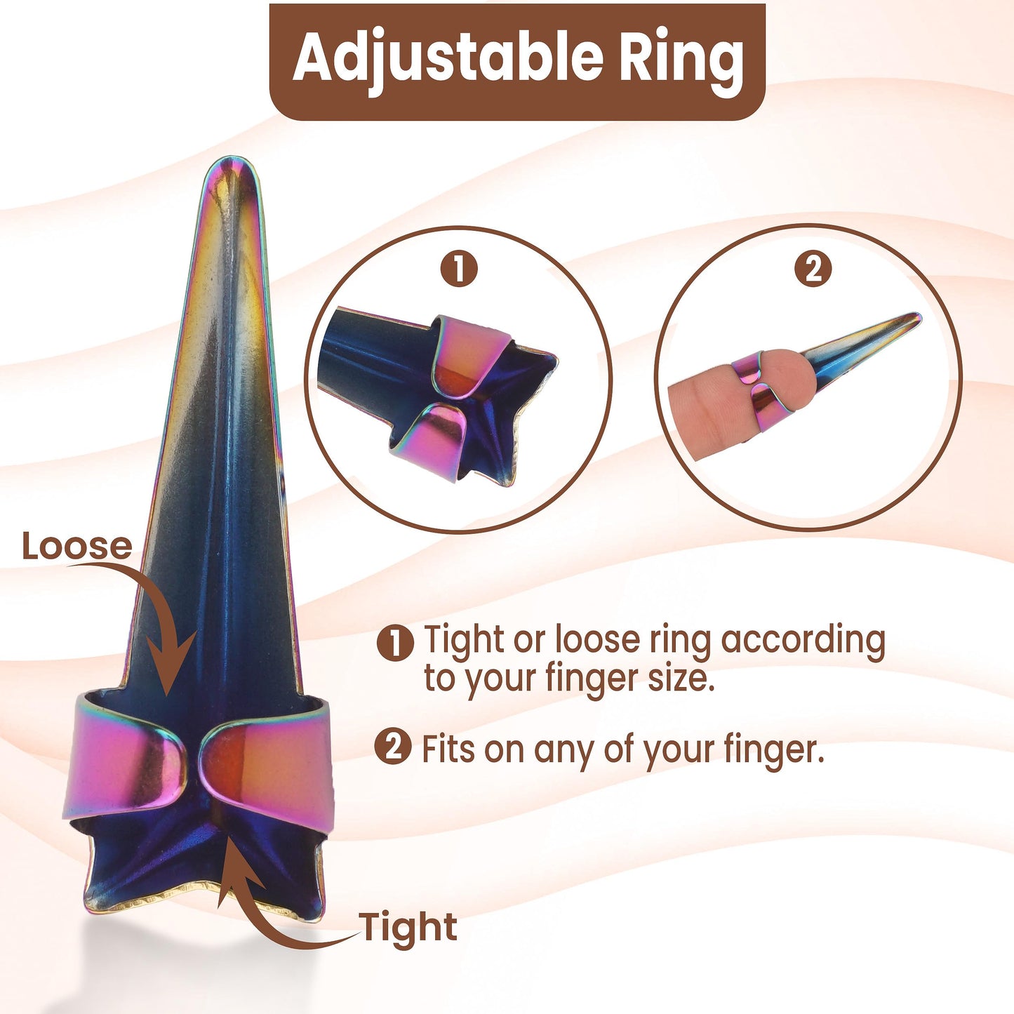 Pro Hair Parting & Sectioning Rings-Stainless Steel Finger Braiding Pick Tool for Precise Hair Styling and Extension Installations (1 PC Rainbow)