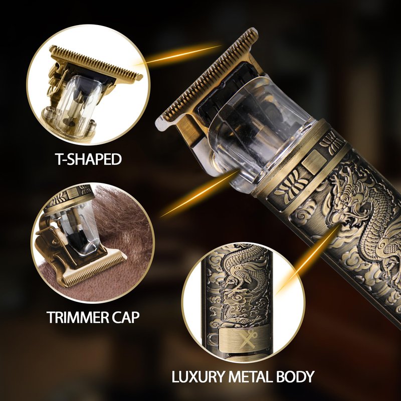 Cutting Edge T-Blade Trimmer for Men, Hypoallergenic T-Blade Trimmer with 4 Guide Combs (1 2 3 4mm) LCD Screen, Rechargeable 120 Minute Run-Time, Bump-Free & Irritation-Free, Dragon Ergonomic Design