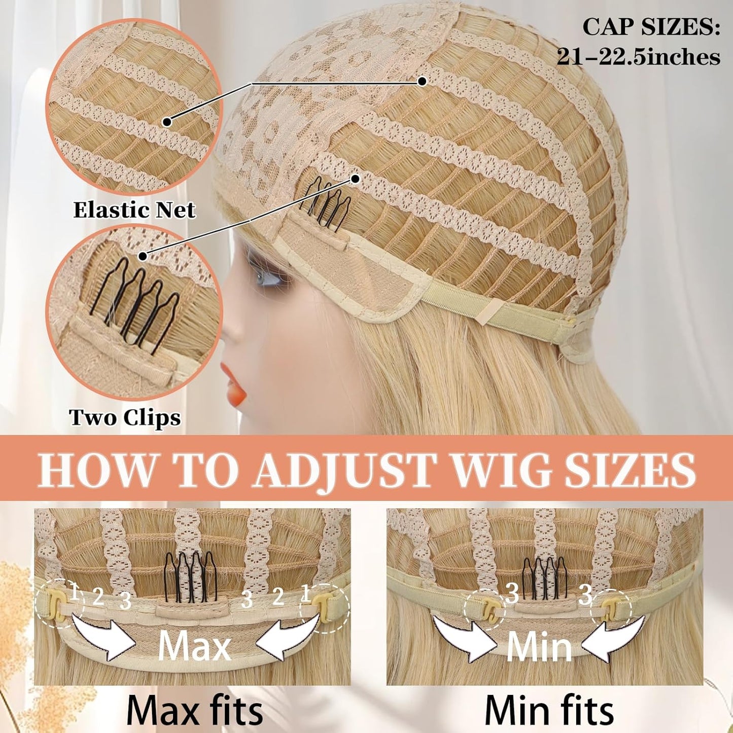 Blonde Wigs for Women - Long Wavy Curly Synthetic Wig with Bangs | Heat Resistant 20 Inch