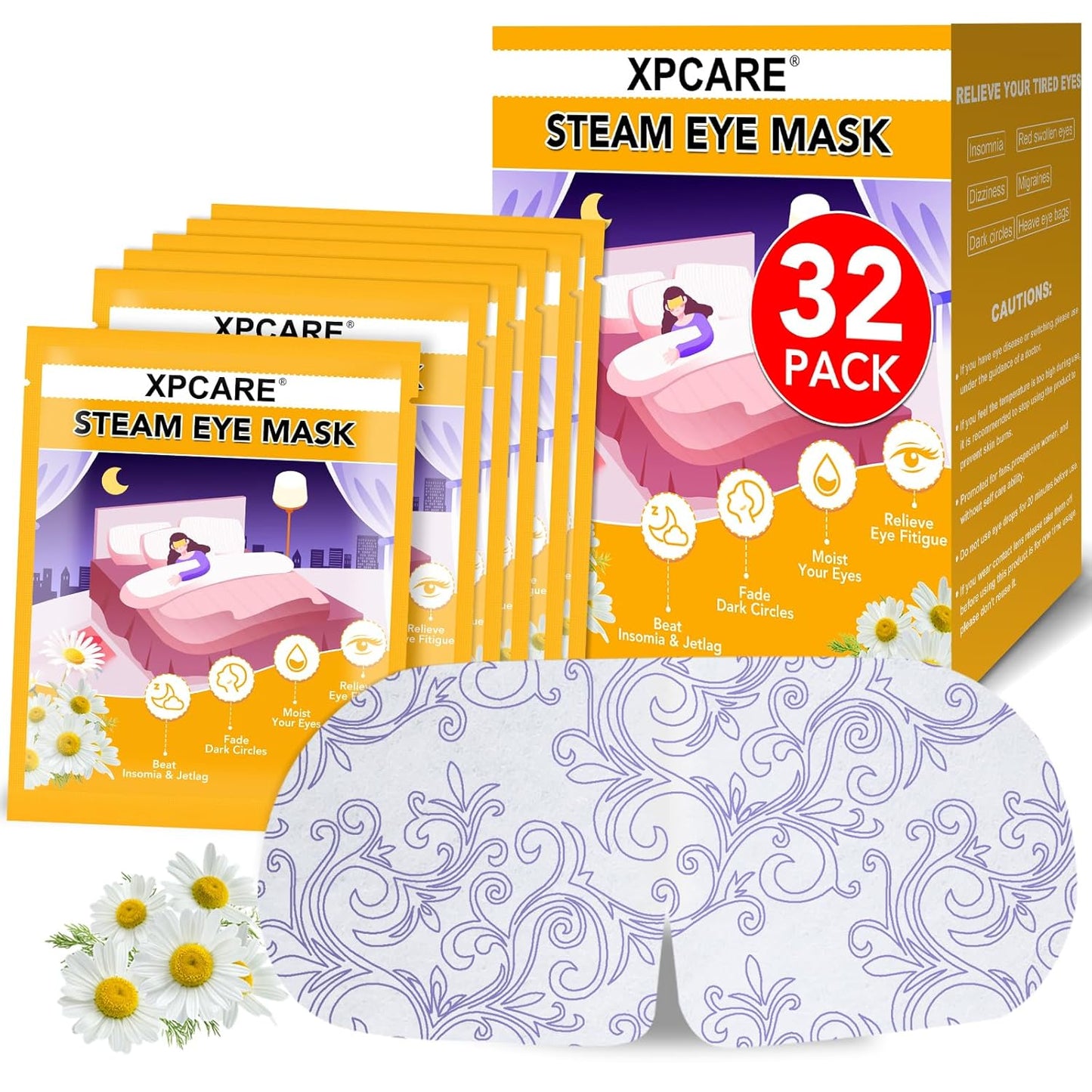 XPCARE Steam Eye Masks - 32 Pack Disposable Heated Eye Masks for Dry Eyes, Dark Circles & Puffy Eyes | Lavender Scent