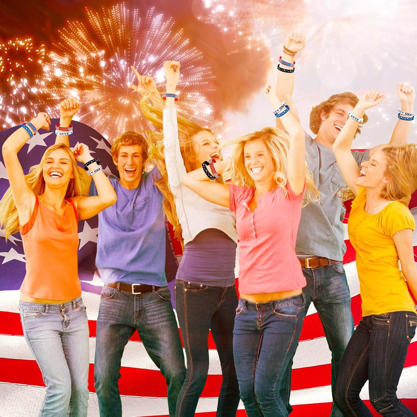 Patriotic Silicone Rubber Bracelets - 144PCS USA Flag Wristbands for 4th of July Party Favors | Memorial Day Decorations