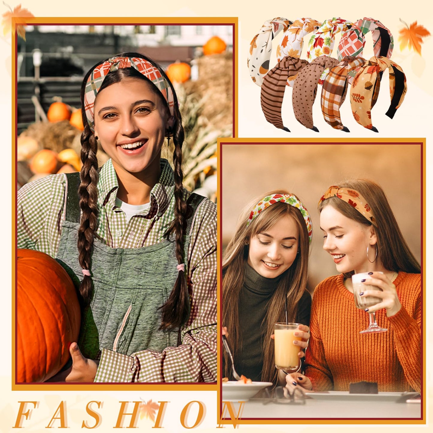 obeoby Fall Headbands for Women, Thanksgiving Knotted Headband Holiday Hairbands for Women Girls Autumn Festive Gift