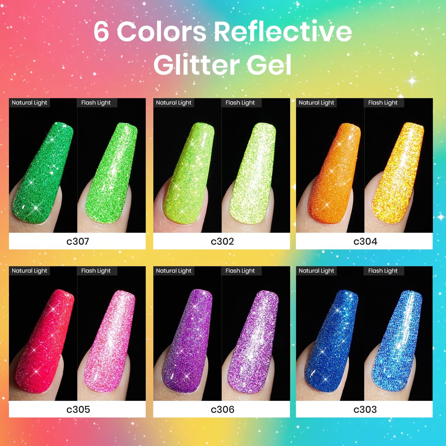 Beetles Glitter Gel Nail Polish Set, Neon Carnival Reflective Gel Polish