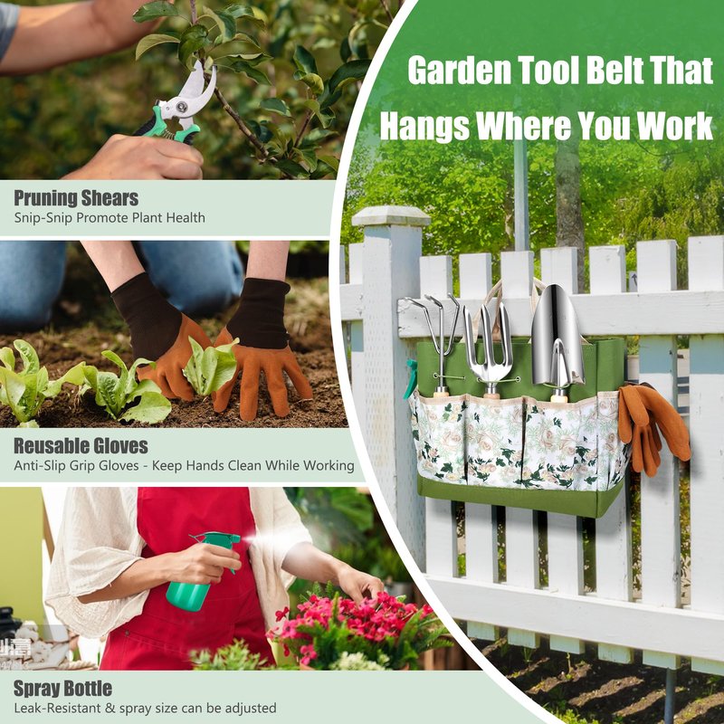 Gardening Tools Set of 10, Heavy Duty Stainless Steel Garden Hand Tools with Floral Tote Bag, Rust-Proof Garden Tools for Gardening, Gardening Gifts for Women, Men and Plant Lover