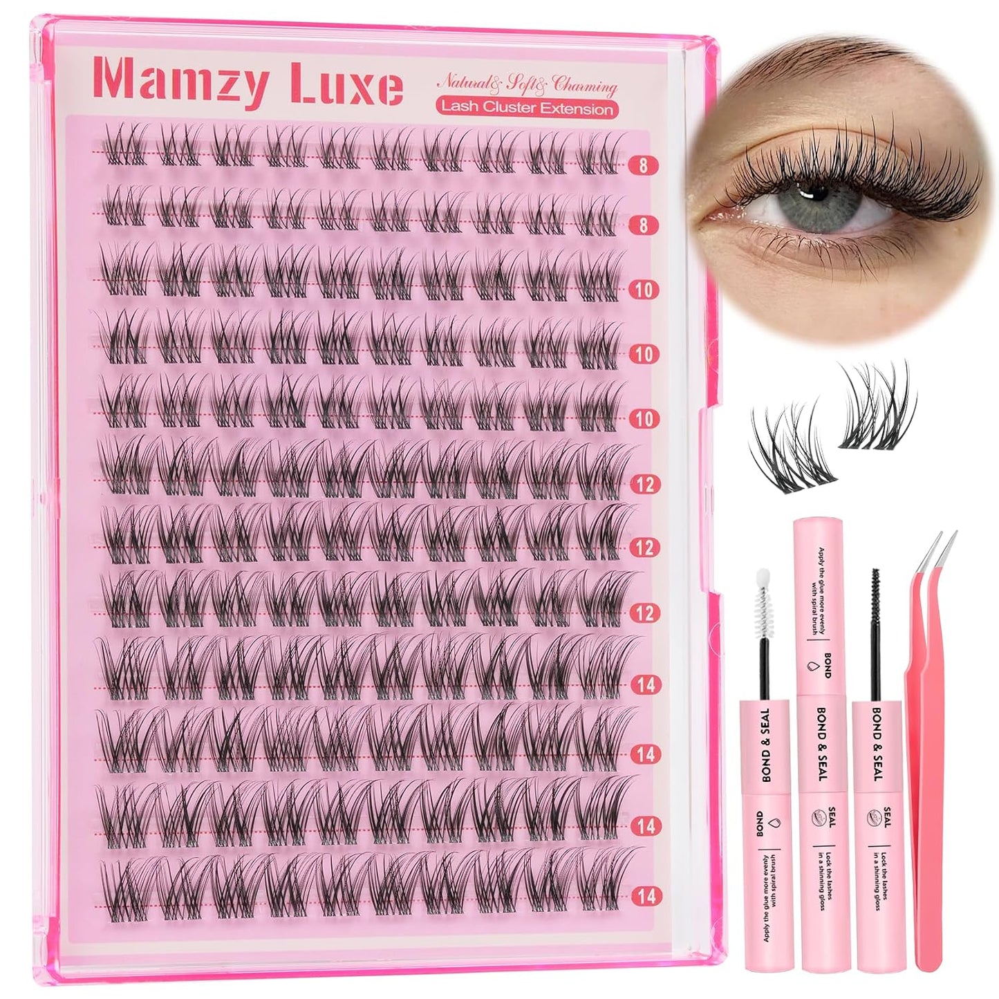 Natural Lash Clusters Kit - Short Wispy Eyelash Extensions 8-14MM | 120Pcs with Bond, Seal & Tweezers