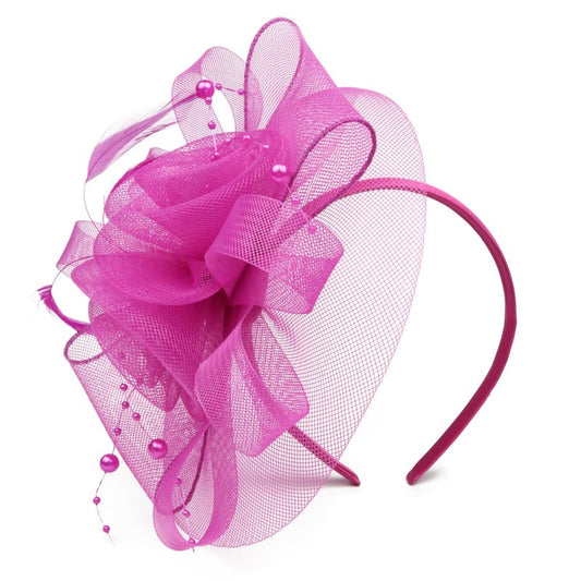 Needzo Colored Fascinator, Derby, Church and Tea Party Accessory, Headband or Hair Clip for Women, One Size Fits Most (Pink)