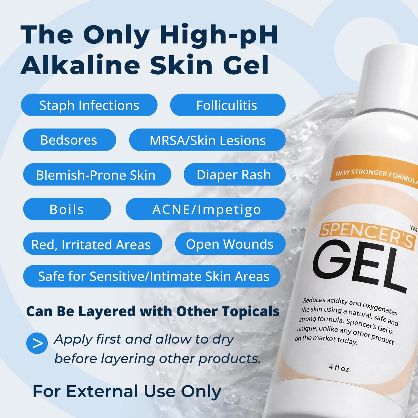 Spencer's Gel Alkaline Formula (4 oz) Since 2004 The Only High-pH Solution for Stubborn Skin Issues (Boils, Furuncles, Ulcerations, Pressure Wounds, etc.) Non-Stinging, Fast-Acting