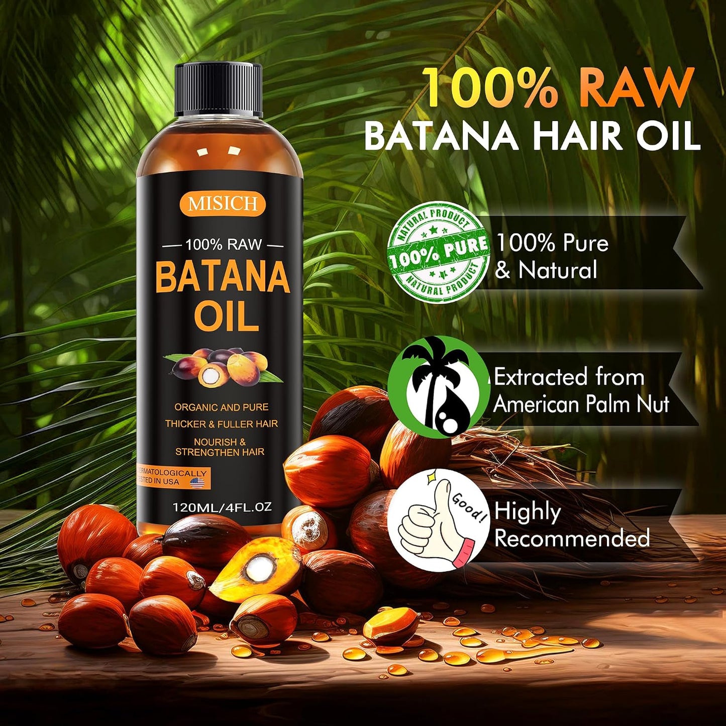 Raw Batana Oil - 100% Natural Organic Hair Growth Oil for Men & Women | Pure, Unrefined, 4 Oz