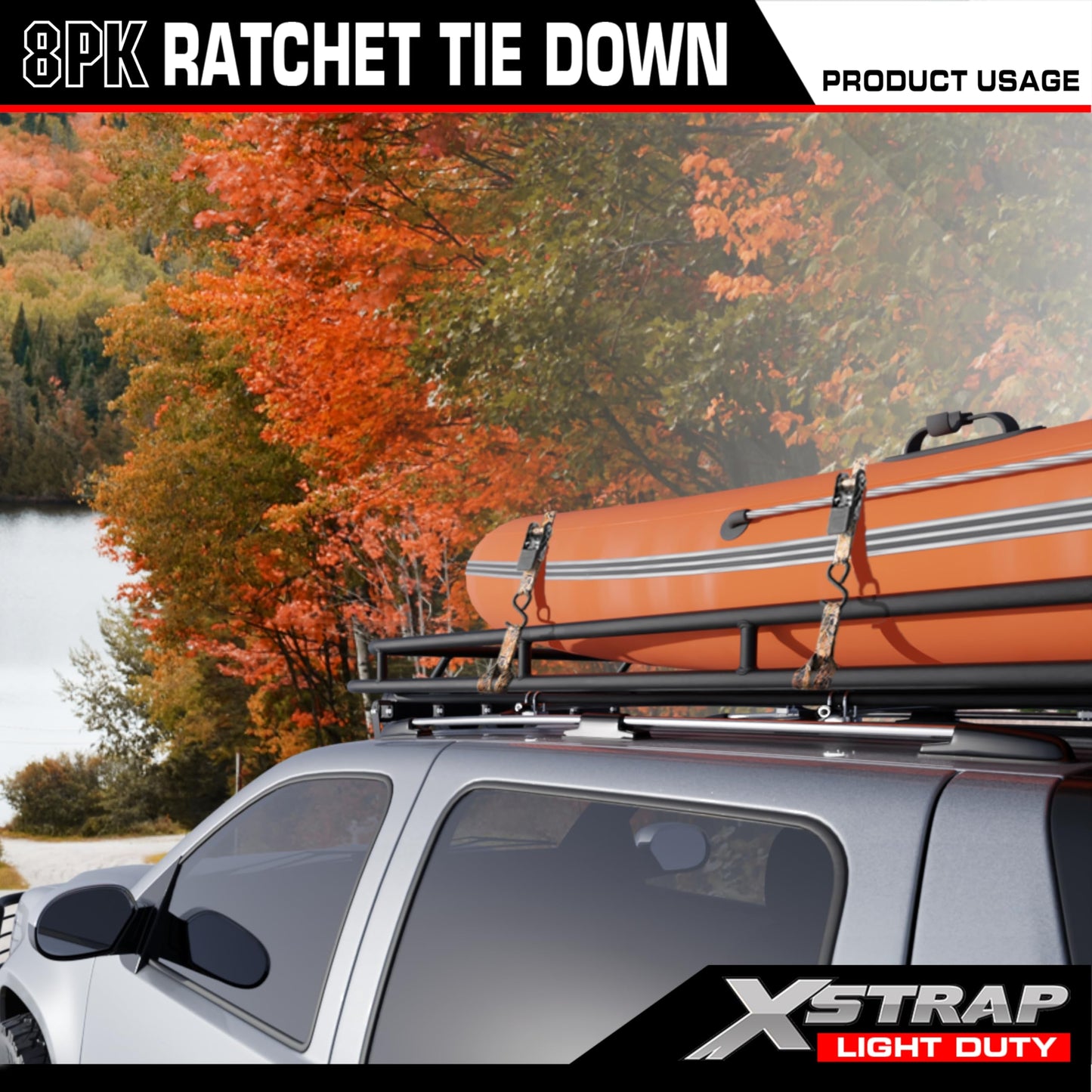 XSTRAP STANDARD Ratchet Tie Down Straps - 8PK - 1'' x 10 ft - 900 LB Break Strength Cargo Straps for Moving Appliances, Lawn Equipment, Motorcycle (Camouflage2)