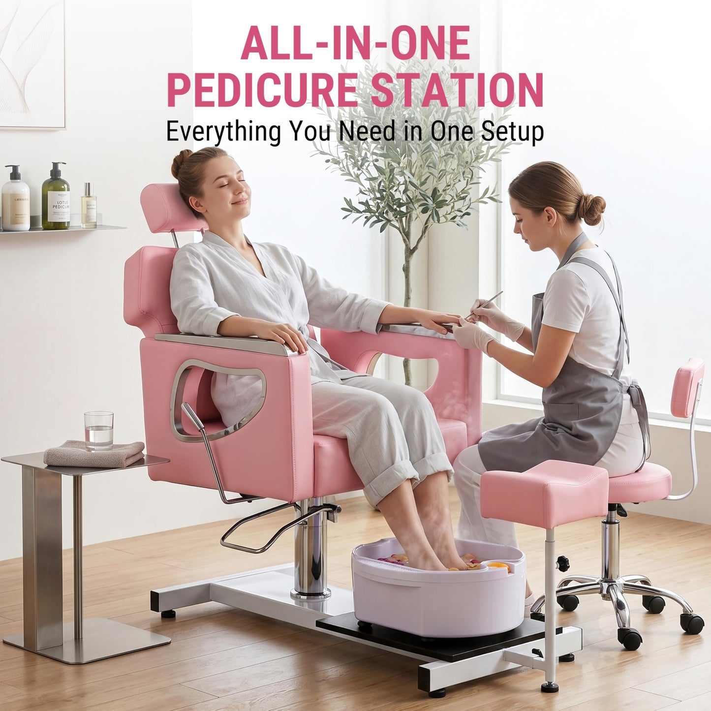 IJIALIFE Pedicure Chair Set with Foot Spa Basin & Stool, Nail Tech Station